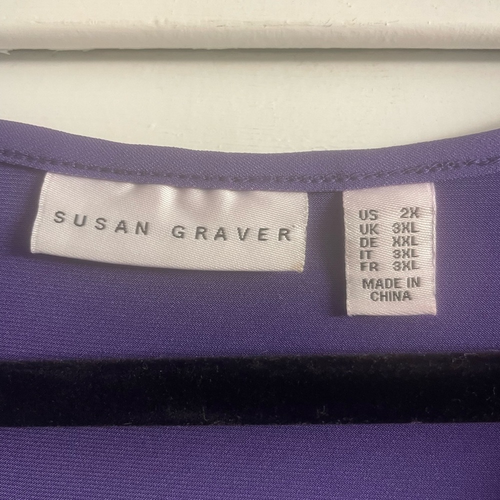 Susan Graver 2X 2XL Liquid Knit V-Neck Tunic 3/4 Sleeves w/Crocheted Cutouts - Picture 4 of 6
